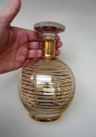 Mid Century gold stripe liqueur decanter with glasses