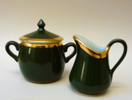 Pillivuyt bistroware green and gold creamer set