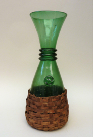 Belgian Mid Century wicker basket bottle carafe