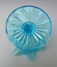 Pressed glass Diamond point teal footed dessert bowl