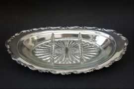 Oneida silver plated and pressed glass snack dish