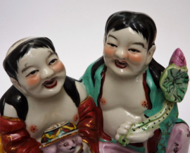 Chinese 1960 Famille Rose porcelain sculpture HeHe twins