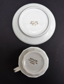 Apilco white and gold cappuccino cup with saucer 