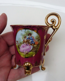 Limoges Fragonard Courting Couple footed porcelain cabinet cup