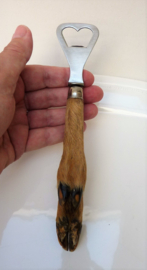 Edelstalen flesopener met taxidermie hertenhoef heft