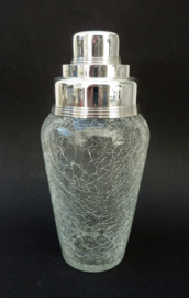 Mid Century craquele kristallen cocktailshaker met verzilverde dop
