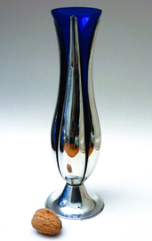 Quist verzilverde en blauw glazen jaren 70 vaas Tulp