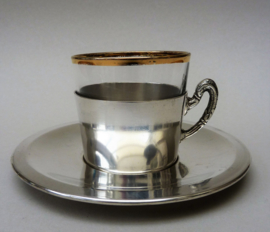 Mid Century glazen demitasse espresso kopjes in verzilverde houder