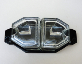 Art Deco driedelig glazen condiment zuur stel