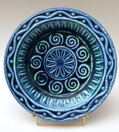 Mid Century Bitossi Aldo Londi stijl blauwe keramische schaal