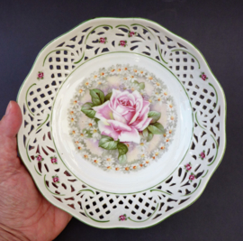 Schumann Arzberg Dresden Floral reticulated porcelain bowl with rose and daisies