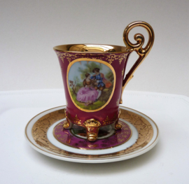 Limoges Fragonard Courting Couple footed porcelain cabinet cup