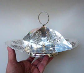Silver plated reticulated chocolate dish with four compartment divider