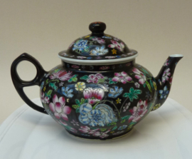 Chinese Jingdezhen black Millefleurs porcelain teapot