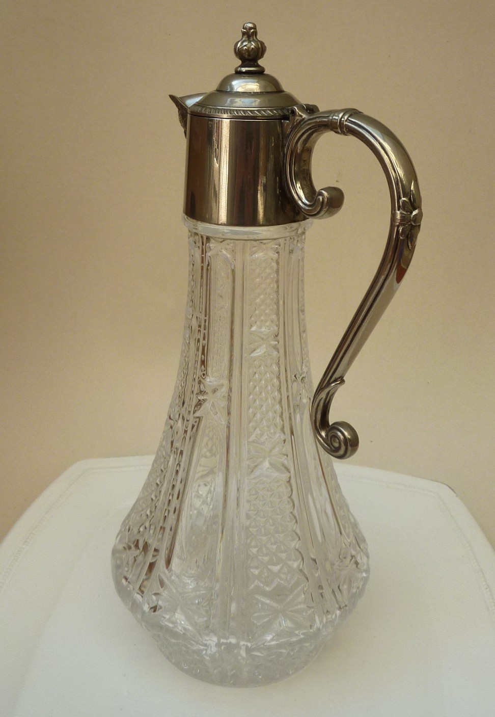 English silver plate mounted pressed glass claret jug