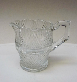 Antique clear pressed glass diamond fan creamer set