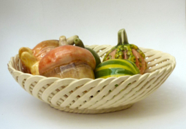 Italian ceramic wicker basket with decorative pumpkins