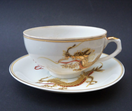 Japanse Showa dragonware cup and saucer with litophane Geisha