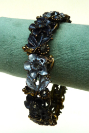 Blauw grijze metalen bloemen armband