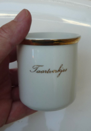 Porseleinen taartvorkjesvaasje met gouden letters