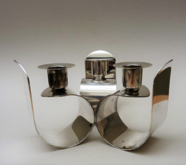Quist Art Deco silver plated three armed candlestick