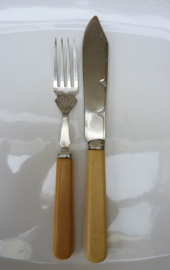 English Art Deco silver plated and ivorine fish knives and forks