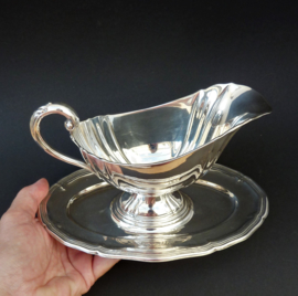 Silver plated sauce bowl with attached dish GD Alpaka