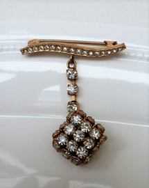 Dangling rhinestone dice brooch