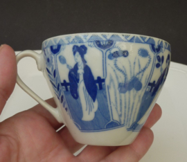 Blauw wit porseleinen Lange Lijs kop en schotel