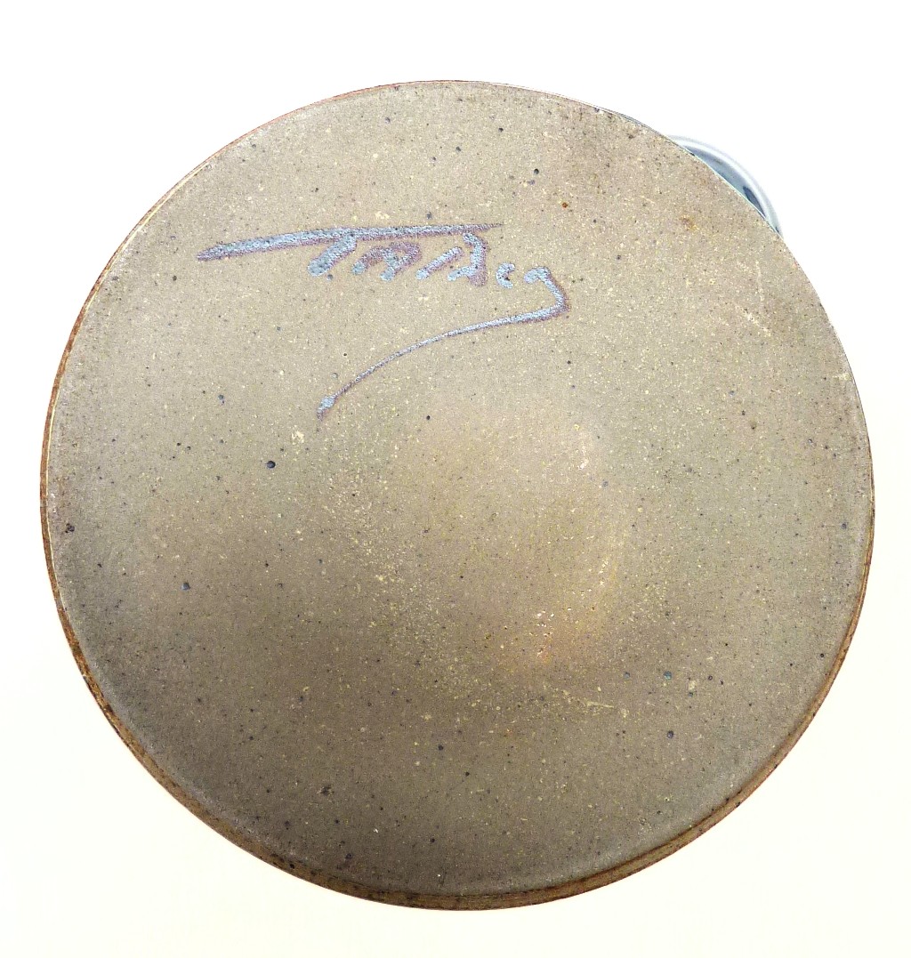 French Gres pottery pickle jar with cork lid