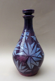 Studio pottery purple lilac bottle vase with stopper signed