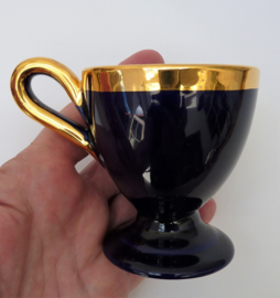 Vallauris cobalt blue and gold cup with saucer