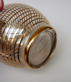 Mid Century gold stripe liqueur decanter with glasses