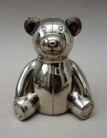 Silver plated birth gift piggy bank teddy bear