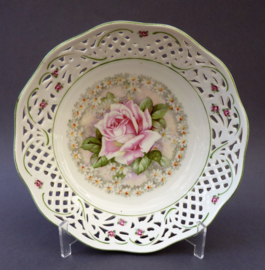 Schumann Arzberg Dresden Floral reticulated porcelain bowl with rose and daisies