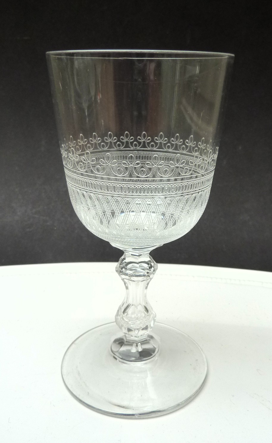 Etched crystal wine glasses 19th century