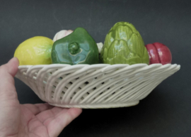 Italian ceramic wicker basket with decorative vegetables