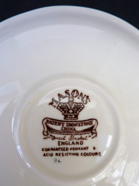 Mason's Fruit Basket plain Brown demitasse cups with saucers