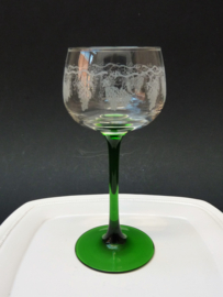 Luminarc Emerald green stem white wine glass etched vines