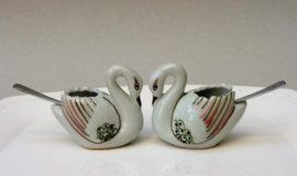 A pair of Japanese porcelain swan salt cellars