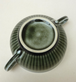 Mid Century green porcelain handled soup bowl with saucer