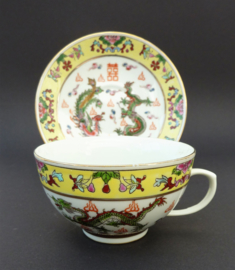 Vintage Chinese Jingdezhen Famille Jaune cup with saucer with dragons