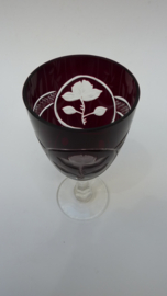 Bohemian ruby red flower engraved wine glasses