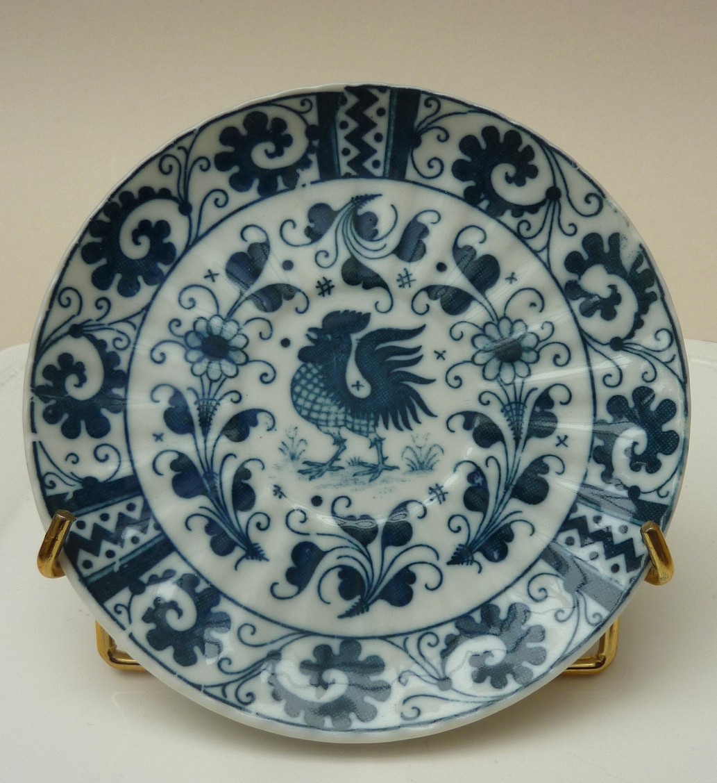 Blauw witte Haan kop en schotel