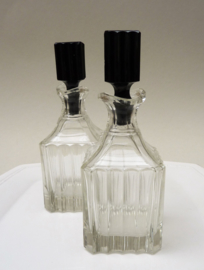 Art Deco glass oil and vinegar bottles with black stopper