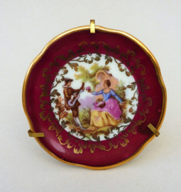 Limoges porcelain miniature plate with holder in Fragonard style