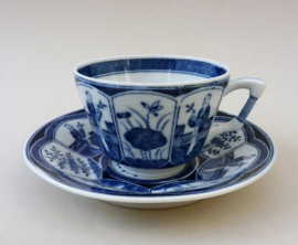 Antique Dutch blue and white Long Eliza chinoiserie porcelain cup with saucer 