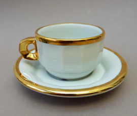 Pillivuyt white and gold cappuccino cup with saucer 