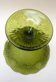 Antique olive green pressed glass pedestal bowl