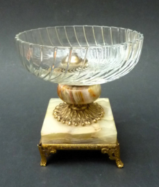Hollywood Regency glazen bonbonschaal op onyx voet